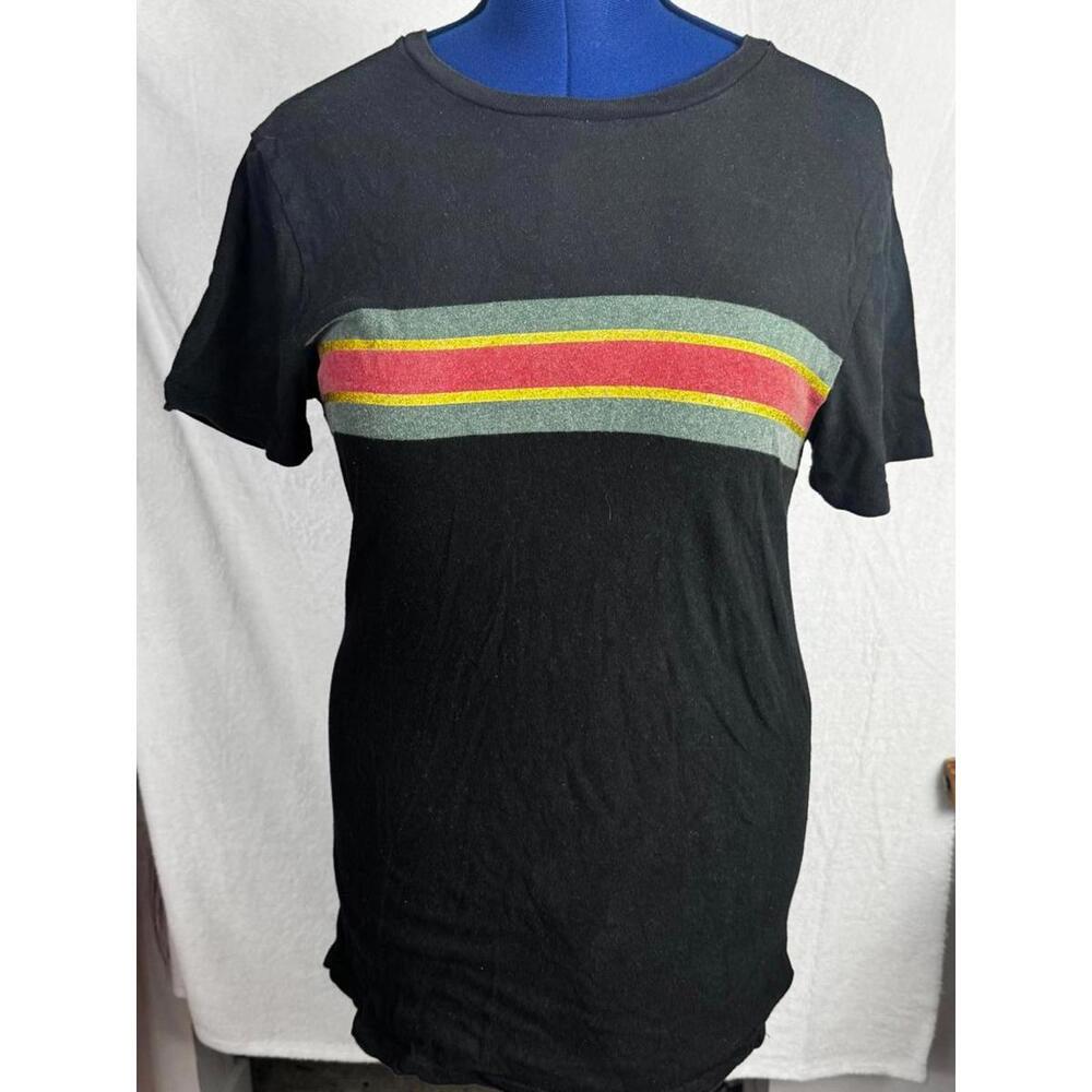 pacsun ps basics striped chest graphic tee black retro surf skate unisex m